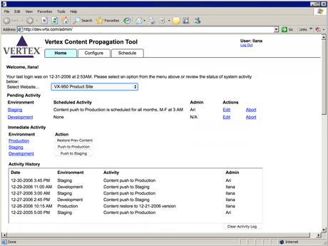 Image of the Content Propagation Tool main screen